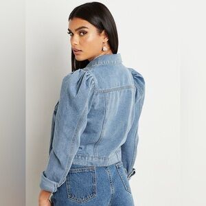 Light Wash Puff Sleeve Denim Jacket
